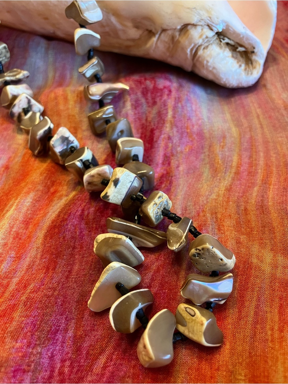 JASPER Natural Earth tone  knotted on a cord. Hand Crafted.